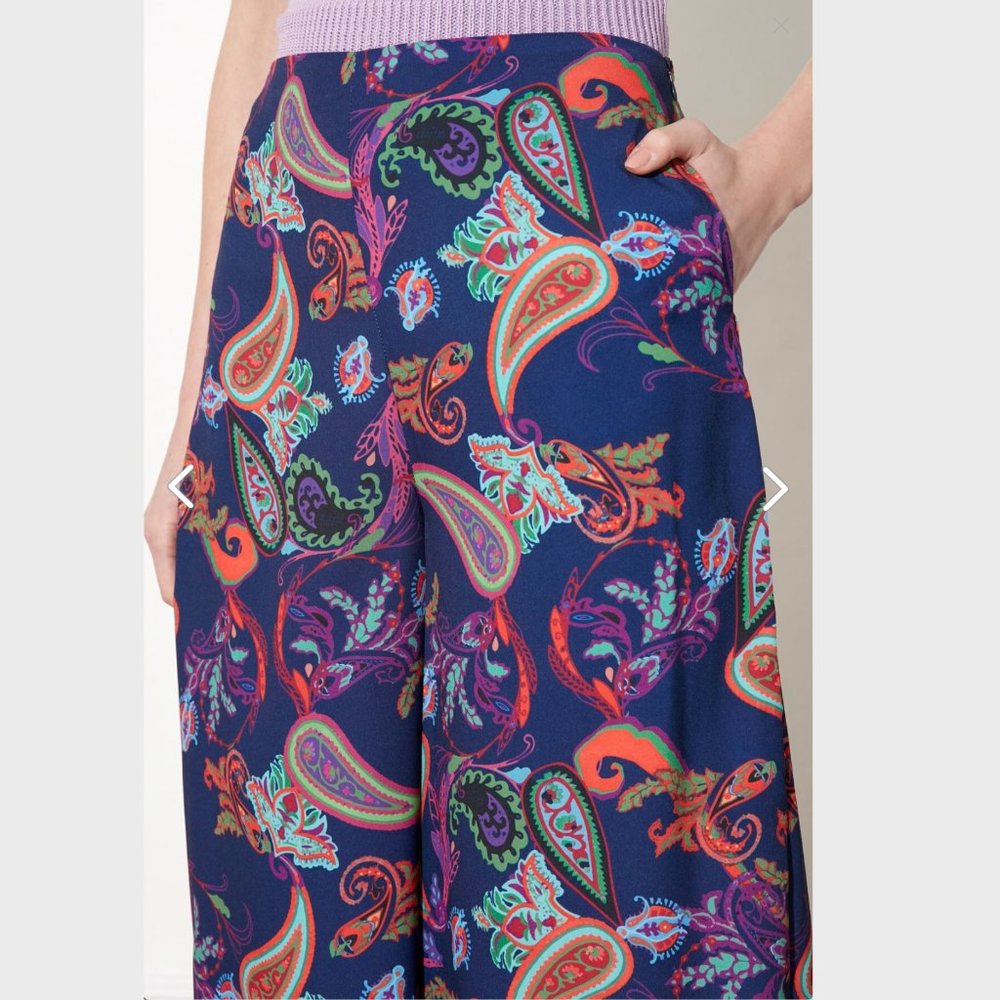 Organic Boho Navy Blue Patterned Wide Leg Trouser - Picture 4 of 11